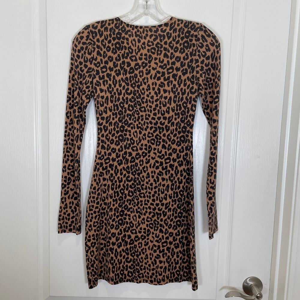 Reformation Smith Dress Leopard Print Bodycon Mini Long Sleeve Black Tan XS - Picture 7 of 7